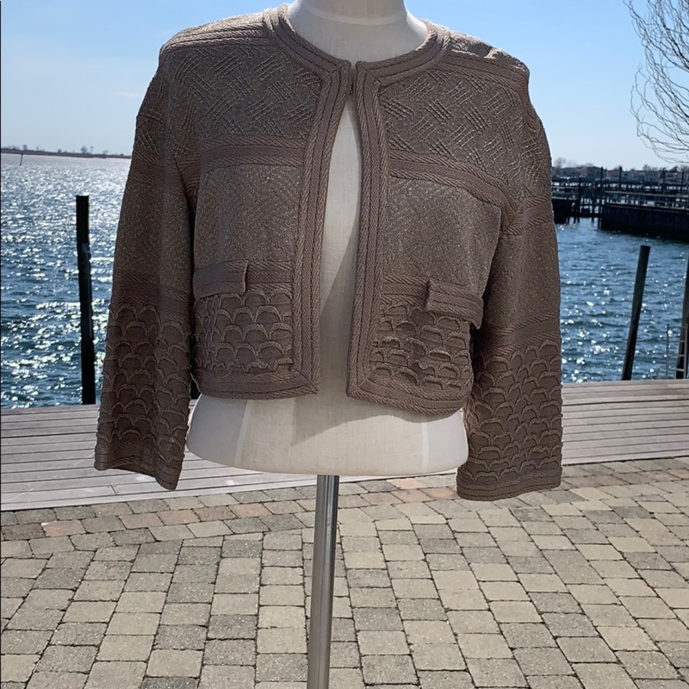 St John Couture Taupe/Silver Cardigan/Sweater 10